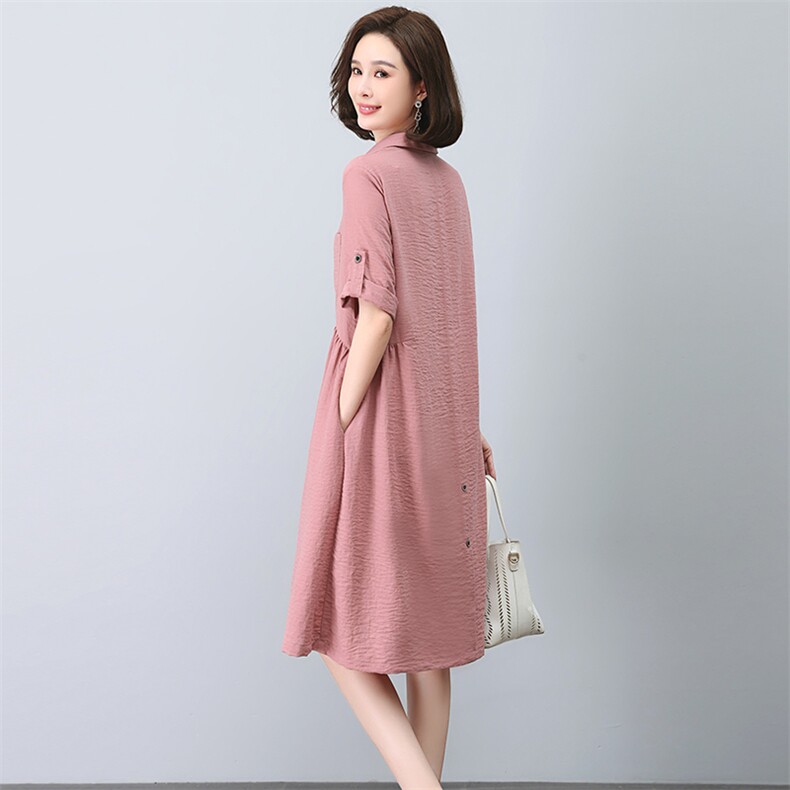大码连衣裙女2023新款夏季衬衫裙宽松显瘦休闲妈妈气质裙子,女装连衣裙,忆绮罗