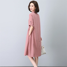 大码连衣裙女2023新款夏季衬衫裙宽松显瘦休闲妈妈气质裙子，女装连衣裙，忆绮罗