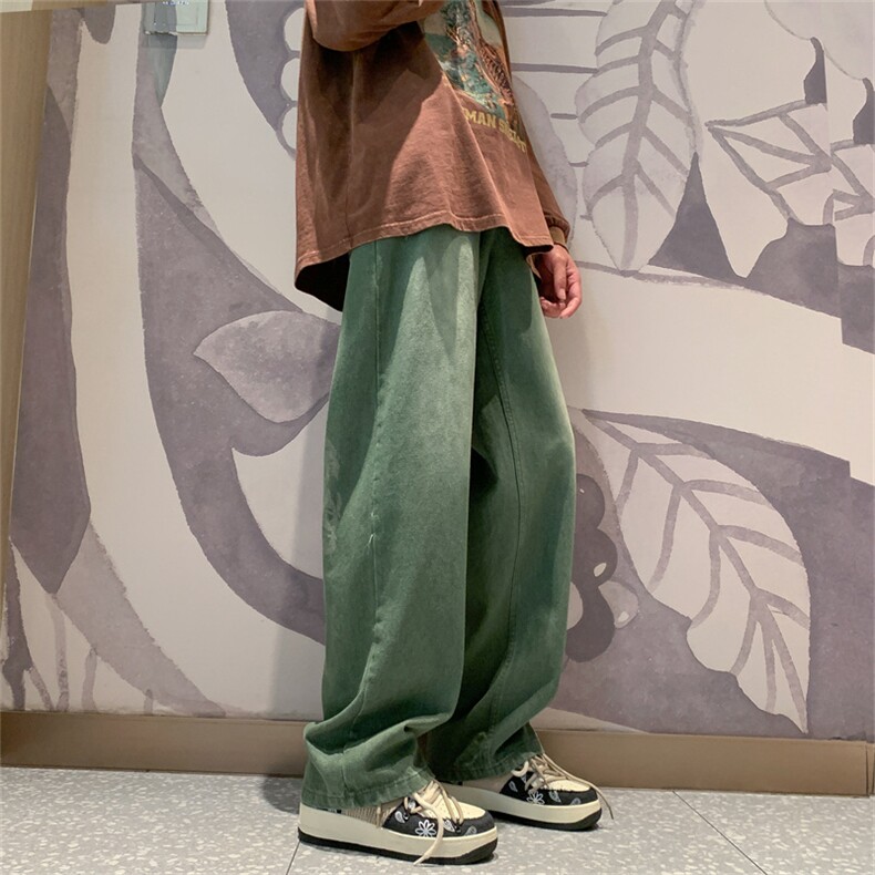 美式复古做旧字母宽松牛仔裤高街vibe堆积感休闲裤N05088-P50,男装牛仔裤,星座308B-1