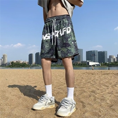 美式复古花卉绣花运动短裤男潮宽松阔腿休闲百搭五分裤K4218-P23，男装休闲裤，星座412-3