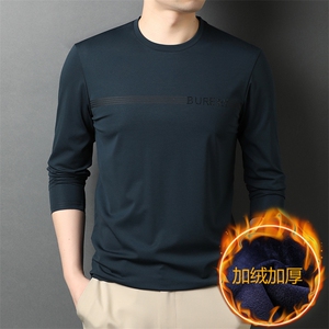 秋冬季加绒加厚棉长袖男中年时尚休闲纯色圆领套头HPNT7716-P80图片