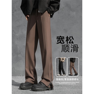 西装裤男小众黑色痞帅休闲裤简约百搭直筒垂感长裤免烫6422 P45图片