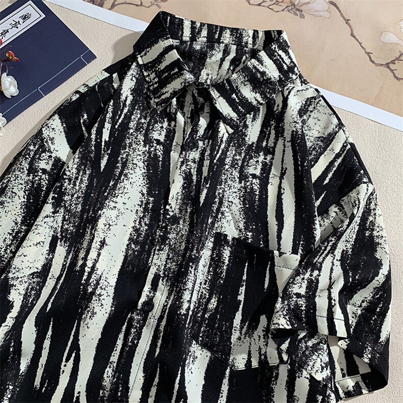 特批P25无差价夏季薄款冰丝宽松大码衬衫男士复古水墨画衬衣CD891，男装衬衫，电商A001-1