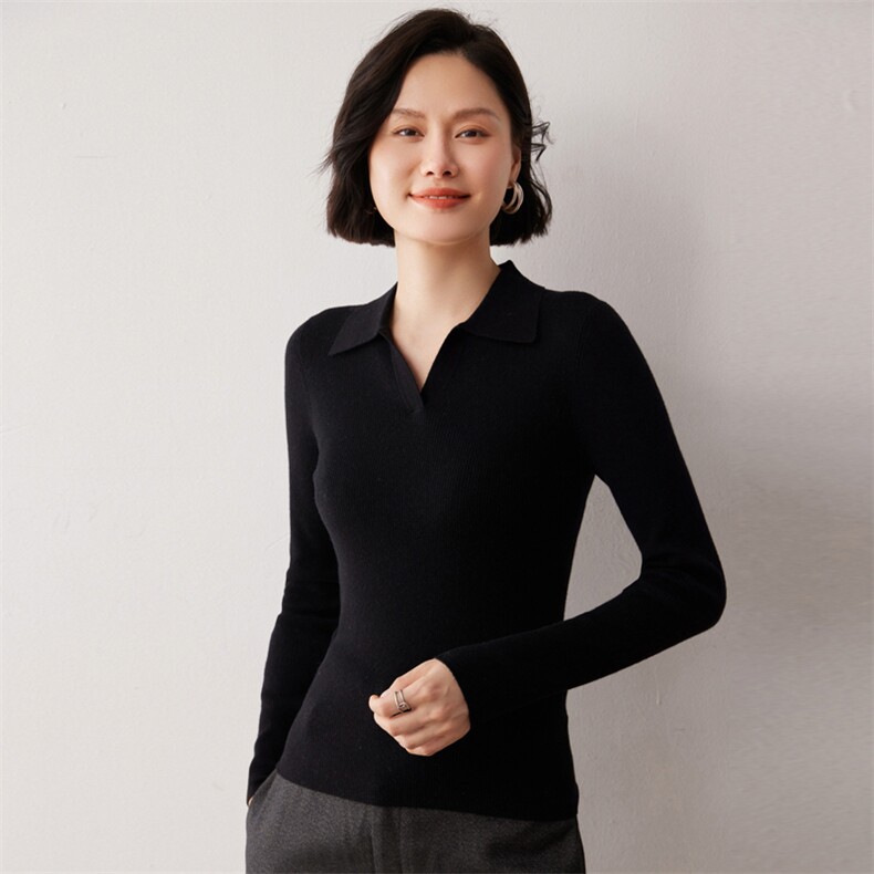 秋冬新款洋气时尚百搭显瘦女款POLO领35%山羊绒衫图片