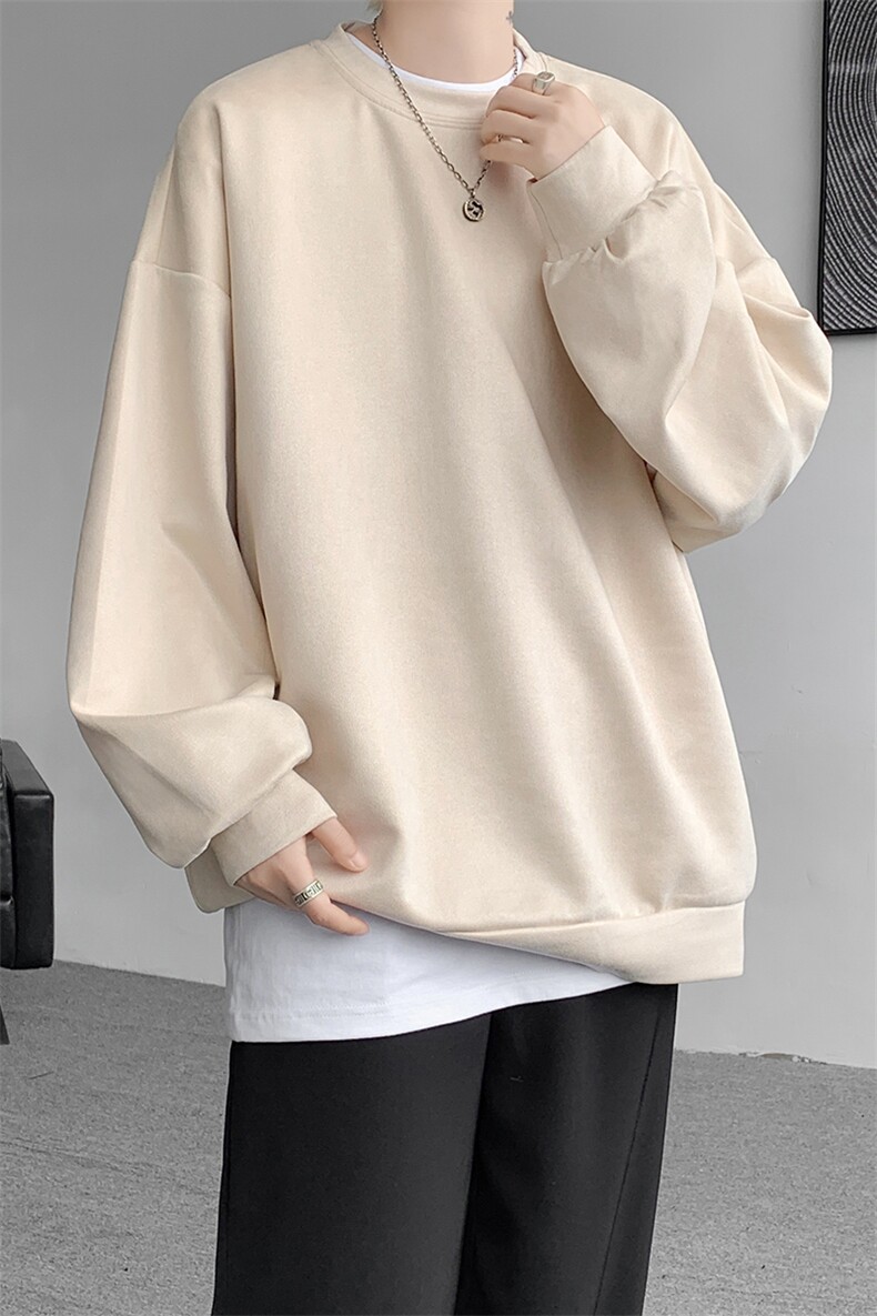 5XL-M大码卫衣男2024春麂皮绒潮流落肩圆领宽松长袖T恤WY09特P28,男装T恤,电商D206-1