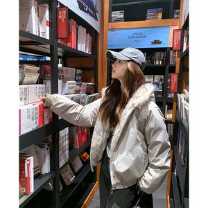 现货高品质美式高街冬季重磅硬挺短款座山雕毛领棉衣男女加厚外套图片