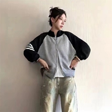 重磅秋冬北极绒开衫毛衣美式复古休闲慵懒风撞色立领针织衫外套，男装针织衫/毛衣，电商A443