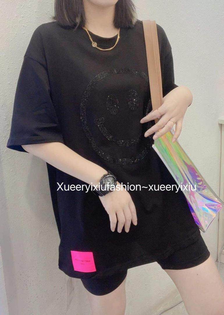 烫钻笑脸短袖T，女装，雪儿伊秀