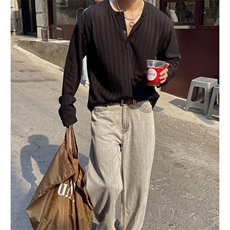 (网图慎用）条纹老钱风肌理感亨利领大码T恤男T24511-特P35控68，男装T恤，电商A001-1