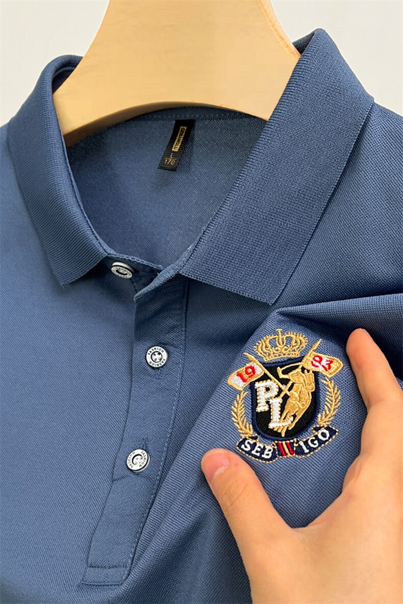 男装冰丝短袖T恤男2023夏季新款刺绣翻领POLO衫中年商务休闲体恤,男装Polo衫,电商B212（原钱塘6029）