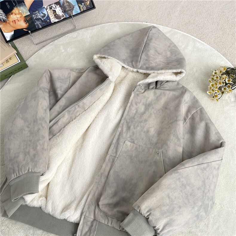 加绒加厚冬款男女连帽棉衣毛领座山雕铆钉扎染棉袄外套MY95P115,男装棉衣,星座1013-1