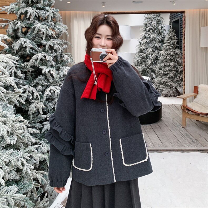 木耳边拼毛呢花边羽绒内胆90绒羽绒服2C239-112-P275-K408,女装羽绒服,2C239