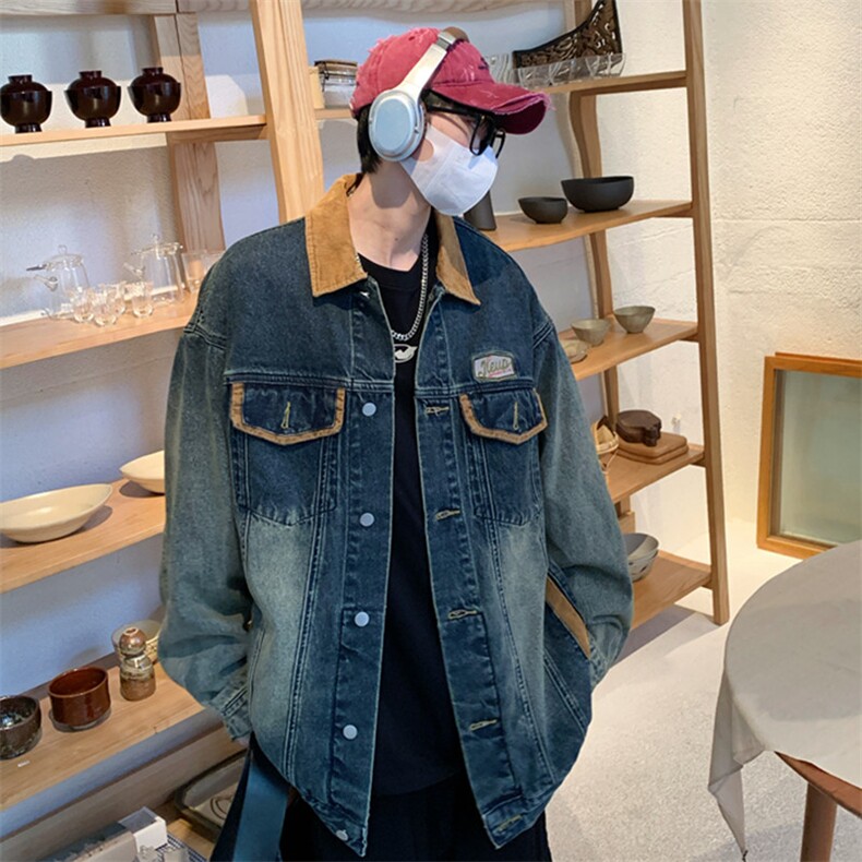 美式高质量复古做旧水洗拼接底特律牛仔外套男机车夹克JK1179-P80,男装工装外套,星座1103-3