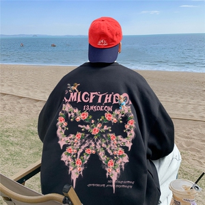 ！直播品质 重磅宽松大码港风蝴蝶印花圆领卫衣WY86-特p28图片