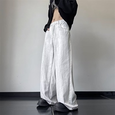 春秋男士复古牛仔裤白色阔腿休闲潮流百搭牛仔长裤，男装牛仔裤，星座1013