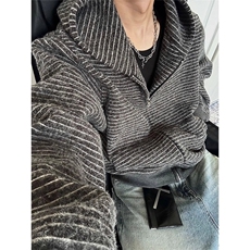 美式复古条纹慵懒拉链开衫连帽卫衣男女宽松百搭情侣外套上衣网图，女装短外套，星座302B