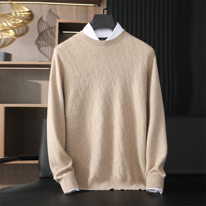 秋冬新款男士圆领baby小山羊绒衫短款纯色宽松针织打底毛衣商务，男装羊绒套衫，台绒羊绒
