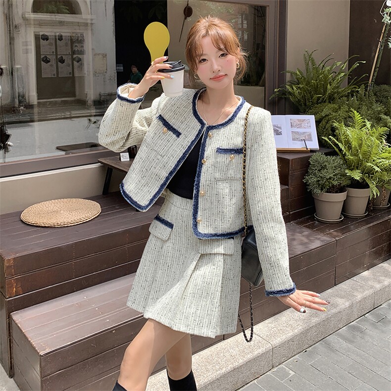 小个子穿搭甜美减龄小香风法式上衣套装裙女春新款显瘦短裙两件套，女装套装/套裙，慧尚2-185