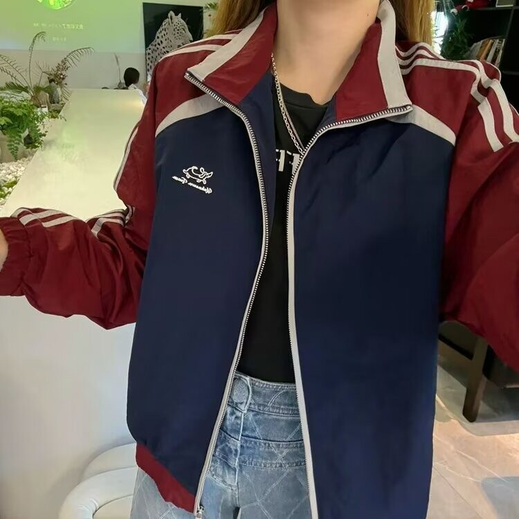 W10759-P78网图现货美式复古撞色拼接冲锋衣立领外套运动夹克,男装夹克,星座1608