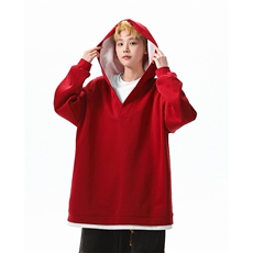 8XL-M叠穿假两件卫衣重磅连帽V领拼接套头衫宽松大码外套WY006P65，女装短外套，电商B312