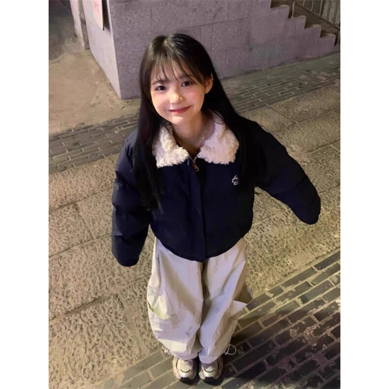 女风 刺绣字母翻领羊羔毛字棉衣ZM0124-P85图片