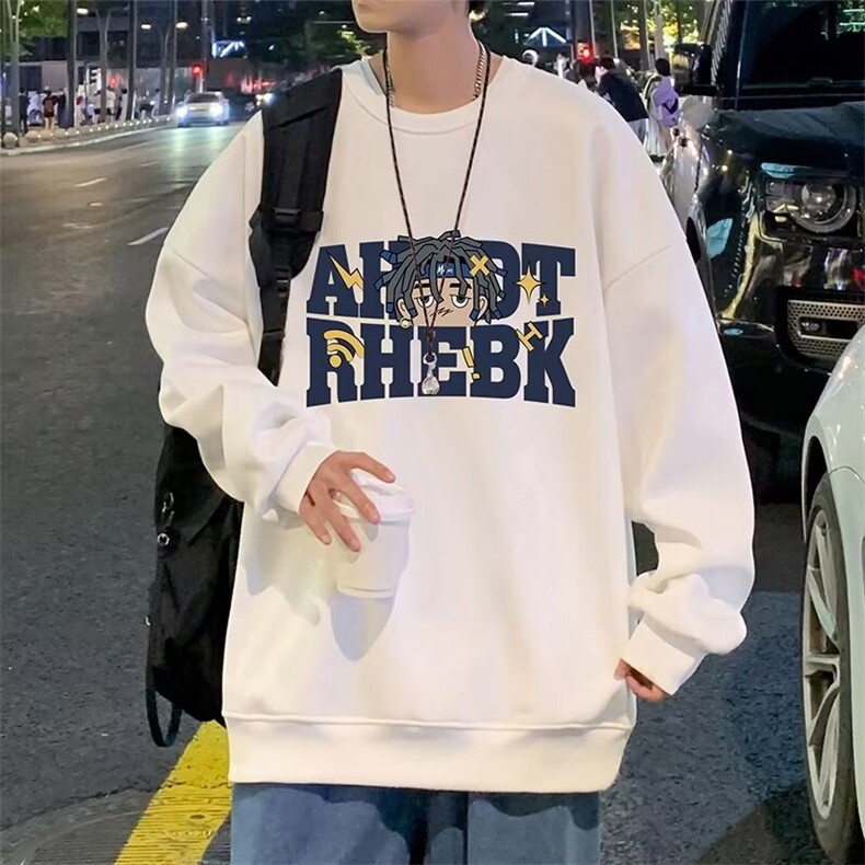 潮牌文艺圆领宽松情侣长袖打底衫上衣服束口T恤卫衣Y52-P38网图，女装T恤，电商B245