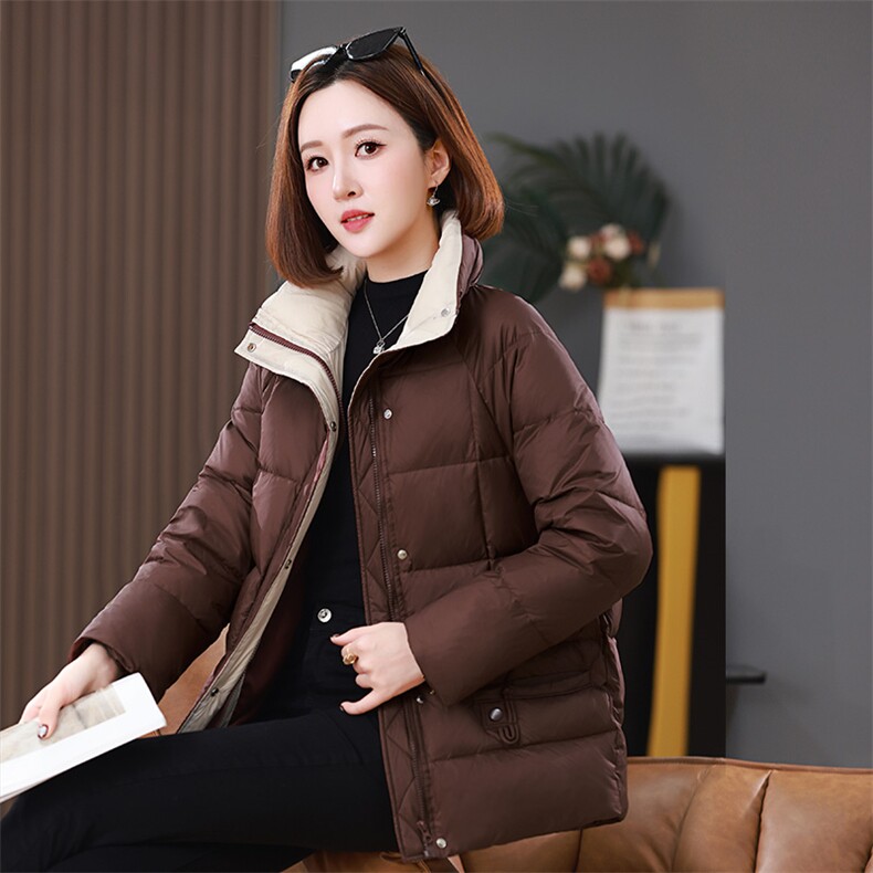 2025年冬季新款立领30白鸭绒中长款羽绒服外套,女装羽绒服,雪樱依海