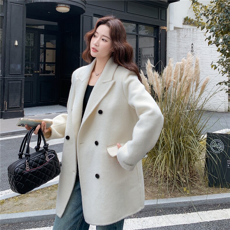 8687白色气质羊绒西装廓形大衣8687-P265-K398,女装毛呢外套,2C232