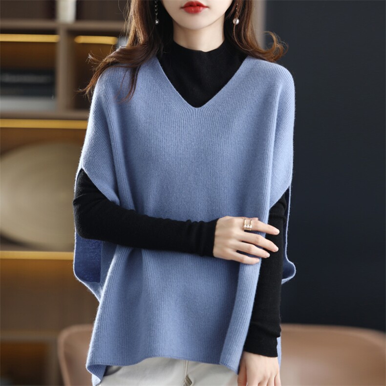 2024秋款纯色宽松马甲女休闲百搭显瘦针织背心外套,女装马甲,美雪羊绒