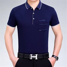 中年男士冰丝棉polo衫爸爸装夏季宽松短袖t恤中老年男装薄款上衣，男装T恤，电商B212（原钱塘6029）
