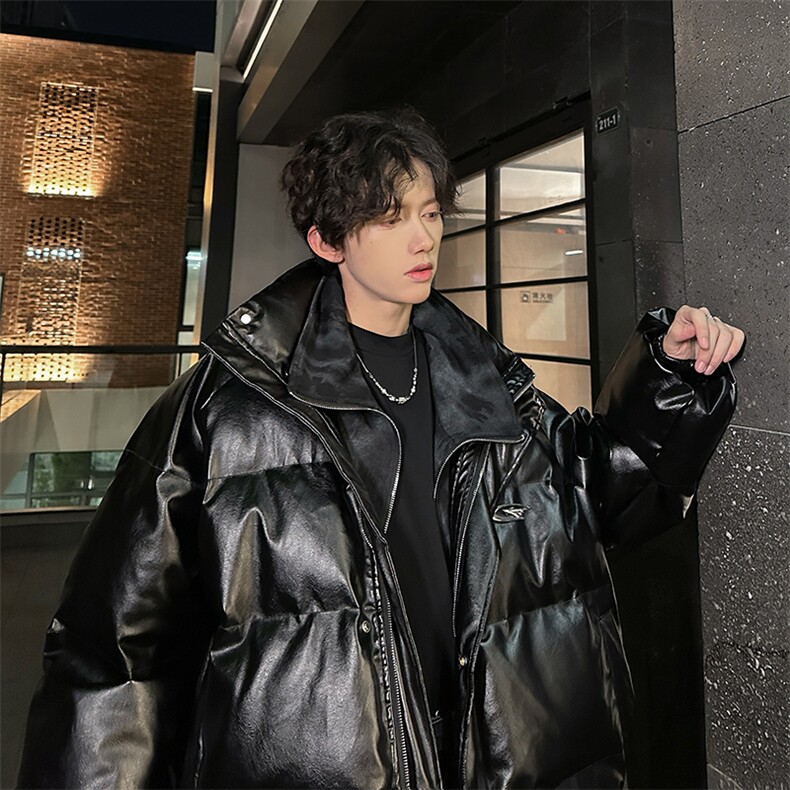 405A美式高街个性金属设计假两件pu皮棉服MY24925-P155控188,男装棉衣,星座405A