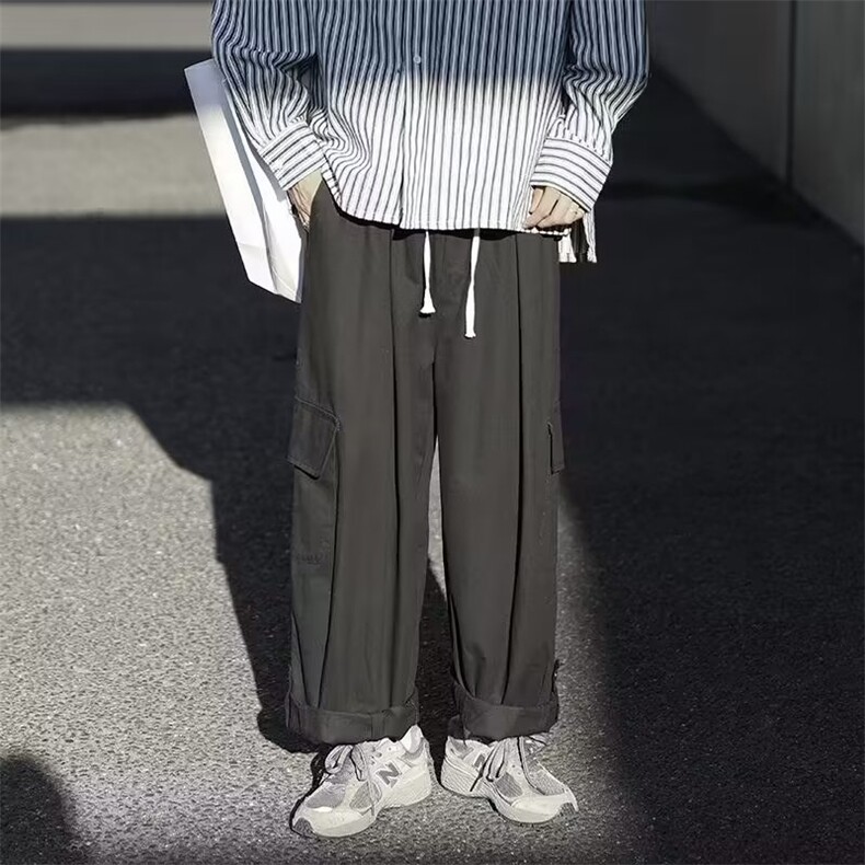 工装休闲裤男港风潮流大口袋高街帅2024冬季ins宽松长裤K4756-P35,男装休闲裤,星座412-3
