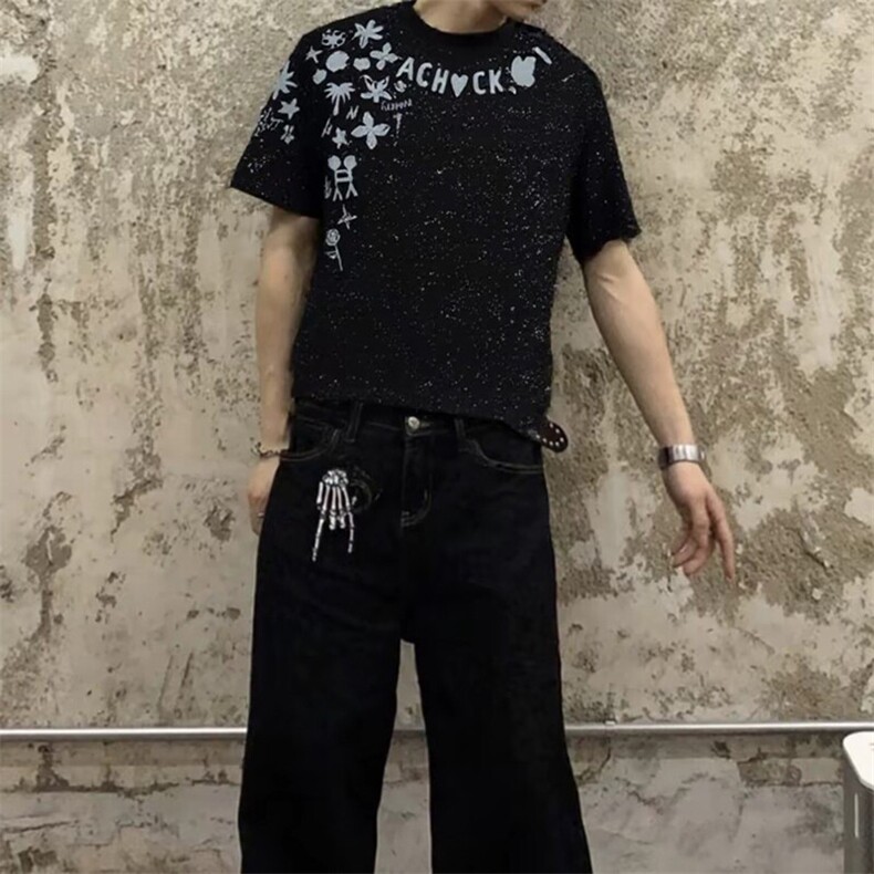 万针全刺绣工艺抖音得物高品质260克重磅纯棉双纱美式高街短袖T恤,男装T恤,电商A486