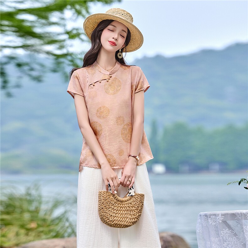 新中式套装女2026夏新款洋气上衣+阔腿裤两件套,女装套装/套裙,姿衣坊