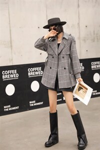 新款时尚毛呢加格子外套,其它,茗格拉