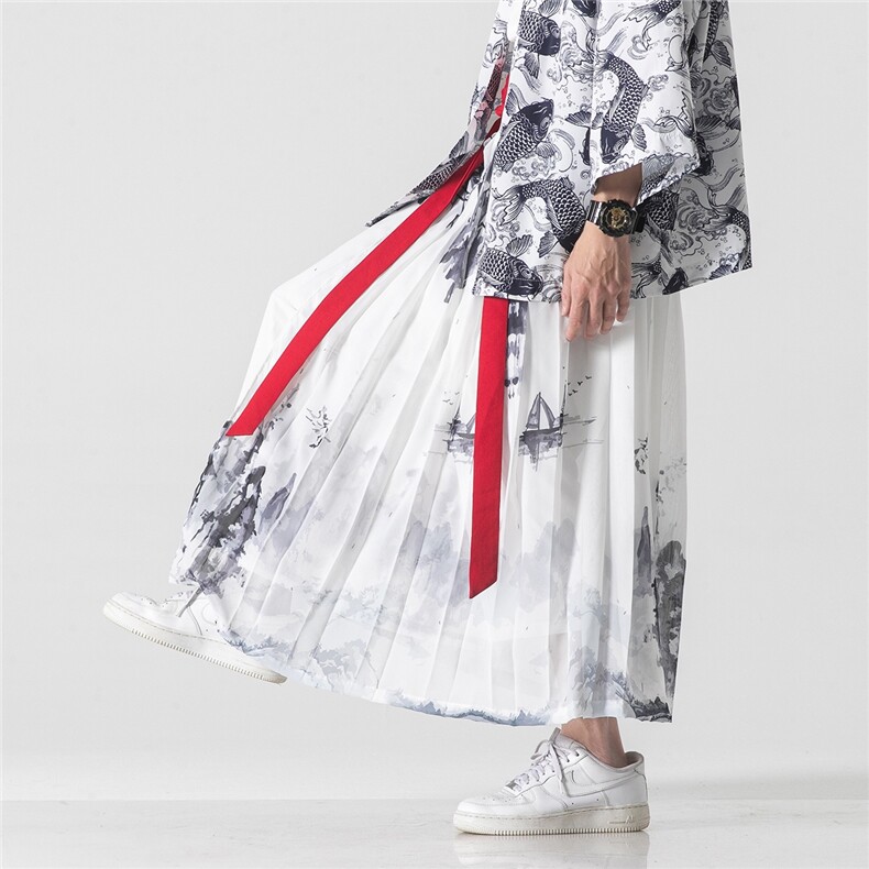 夏季 风汉服古风仙气一片式裙裤中性百褶马面裙情侣 K180/P75图片