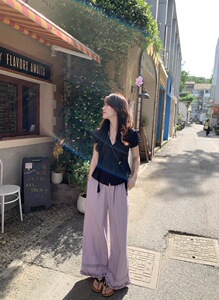 紫色花边莱赛尔天丝冰感百搭垂感空调阔腿裤图片