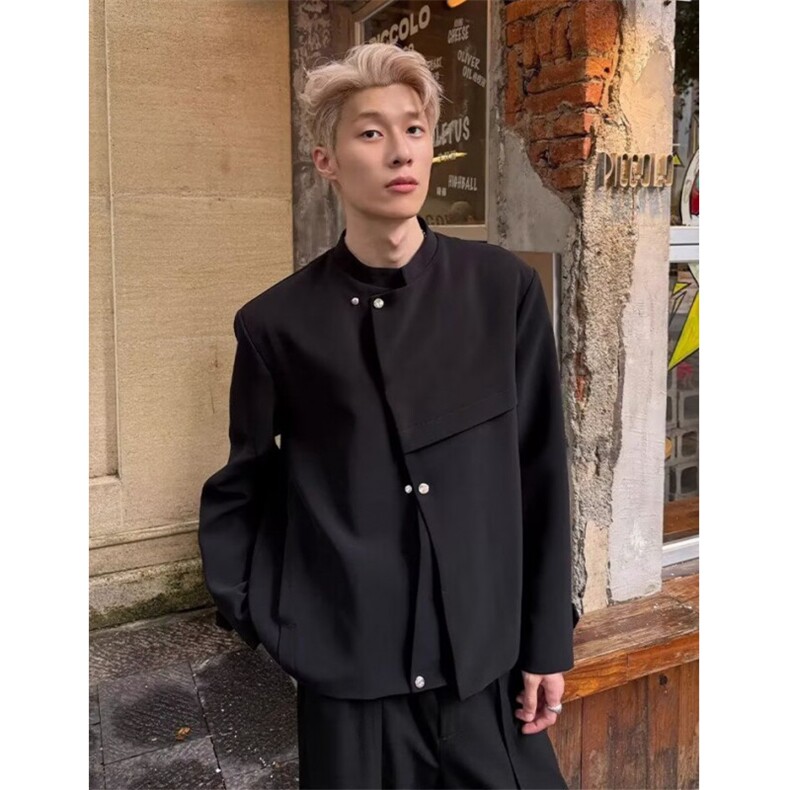 新中式西装外套男金属扣垫肩西服小众高级立领中山装XW35,男装西服套装,星座1116A（原606A-3）