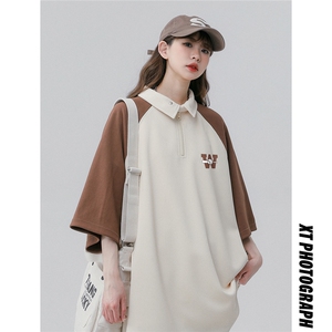 中性 23新夏季时尚翻领印花美式重磅宽松短袖T恤DT462P45控68图片