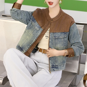 复古拼接牛仔外套女2025春秋新款韩版宽松小个子休闲短款夹克上衣图片