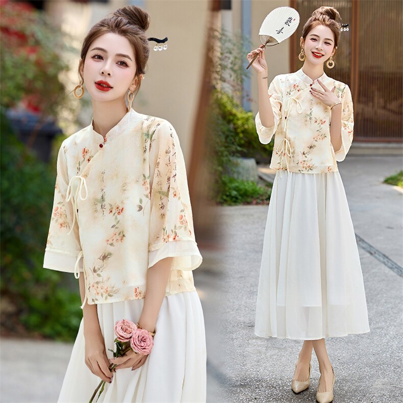 新风中式改良立领印花汉服套装裙 291 P135图片