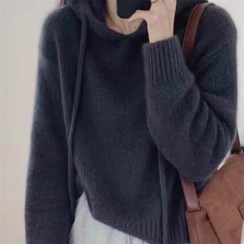 慵懒风网红小众设计感短款毛衣女减龄抽绳灯笼袖，女装羊毛衫，旭驰羊绒