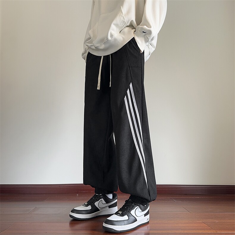 抖音品质秋季新款潮流灯芯绒条纹束脚休闲裤B315-K823-特p35控68,男装休闲裤,电商B315