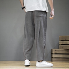 春季中国风男装棉麻休闲裤复古亚麻哈伦小脚裤6008-1/K031/P75，男装休闲裤，电商A008