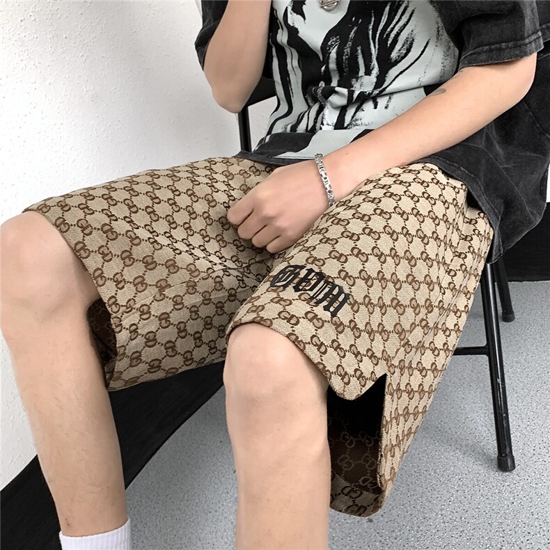 2025港风钢印短裤男大码男士中码男潮流五分裤男DK8705P35控49,男装休闲裤,星座227-7