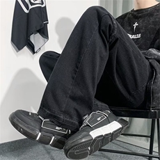 美式vibe裤子ins高街潮复古牛仔裤男款开叉微喇叭工装裤K3257-P39，男装牛仔裤，星座412