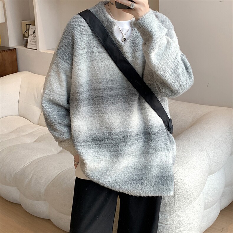 现货MY7137-特批65美式V领软糯秋冬设计感大码针织衫慵懒风毛衣,男装针织衫/毛衣,电商A059