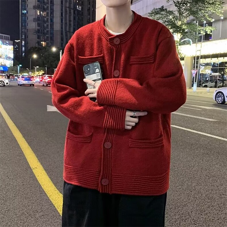复古开衫毛衣男秋冬季纯色针织衫上衣潮牌宽松休闲MY121-P53,男装针织衫/毛衣,星座1109-3