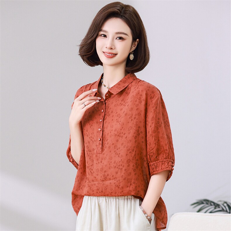 碎花苎麻上衣女2025夏装新款时尚中年妈妈洋气减龄亚麻,女装衬衫,独衣靓