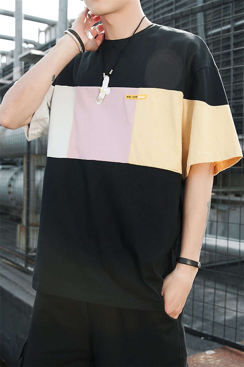 2021新款夏季男士短袖t恤衣服宽松潮流五分袖上衣DS425T,男装T恤,电商A102